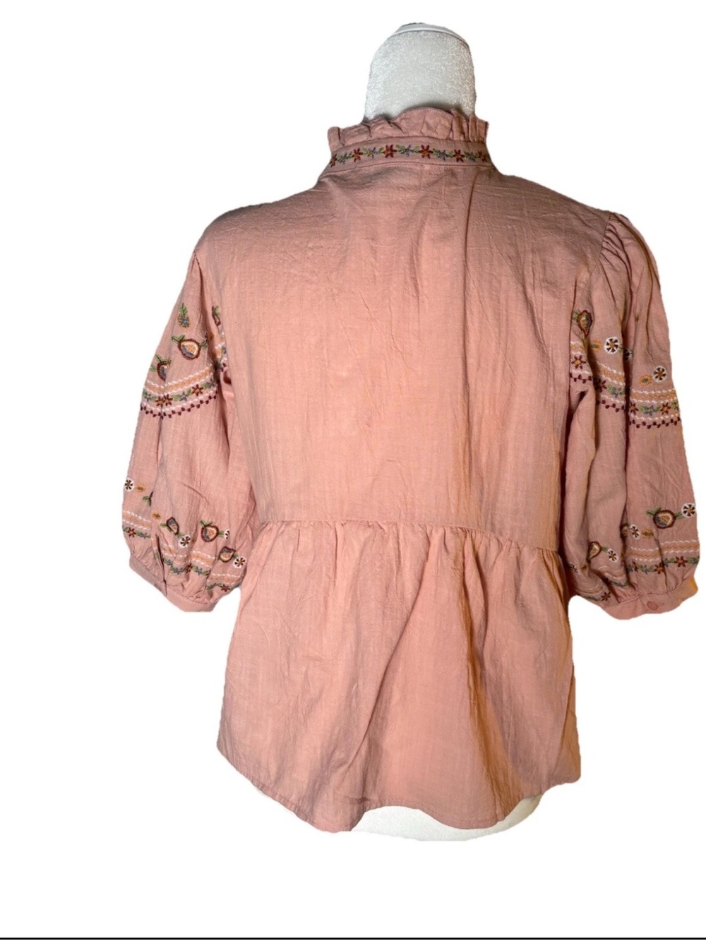 Petal & Pup Prairie Embroidered Peasant Top Salmon Pink S - Picture 4 of 8
